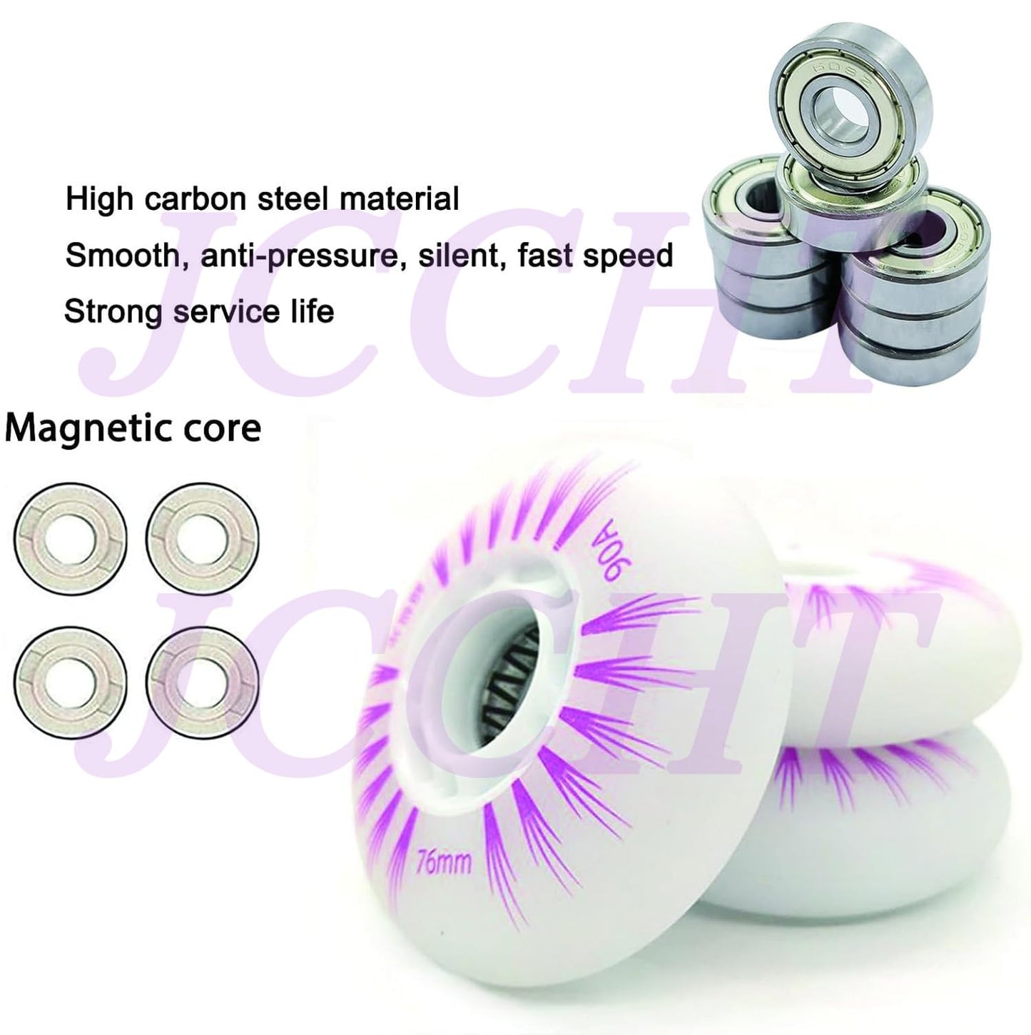 JCCHT Light up Inline Skate Wheels Luminescence Roller Skate Replacement PU Wheels 60mm~110mm with Bearings 90A 8-Pack,Purple,110MM