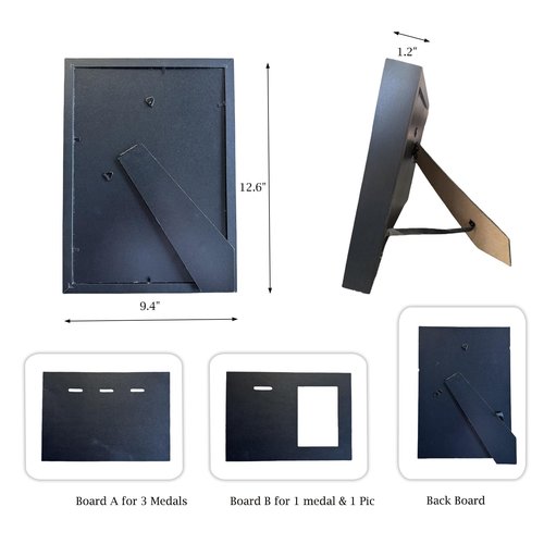 3-in-1 Convertible Medal Display Shadow Box, Medal Display Black A4 Size for Runners, Marathon, Race Winner, Soccer, Football, Gymnastics & All Sports