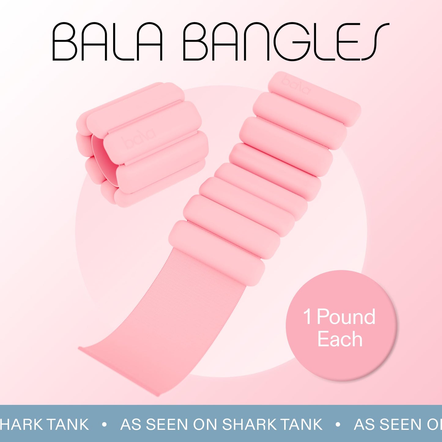 Bala Bangles Wrist & Ankle Weights for Women & Men (Blush) - 1 Pound Adjustable Silicone Weighted Bracelet Set for Gym, Yoga, Pilates, Cardio & Strength Training - Wearable Arm & Leg Workout Weights
