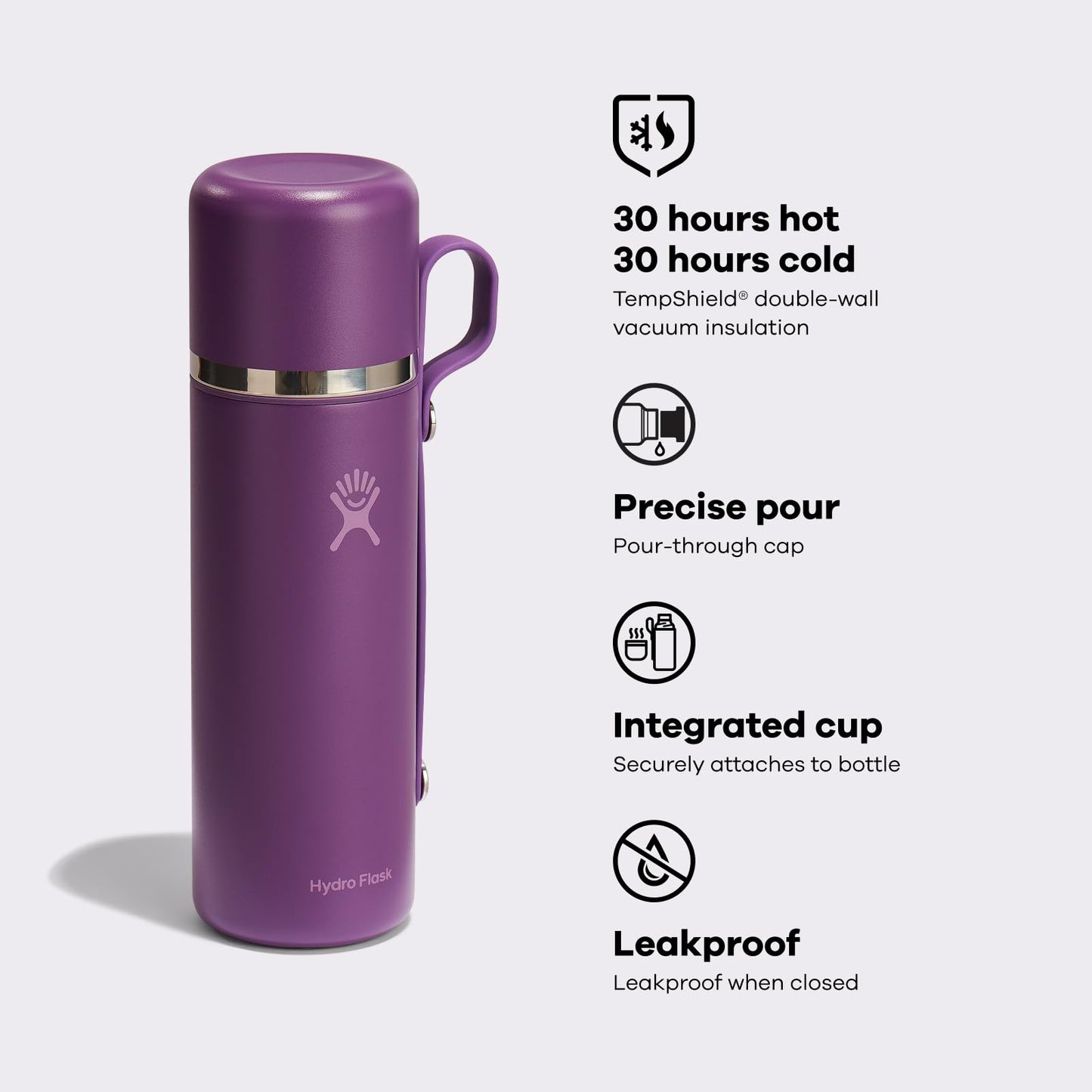 Hydro Flask Hot Flask & Cup – Insulated Stainless Steel, Hot Drink Travel Container for Coffee & Tea 28 Oz Birch Gray