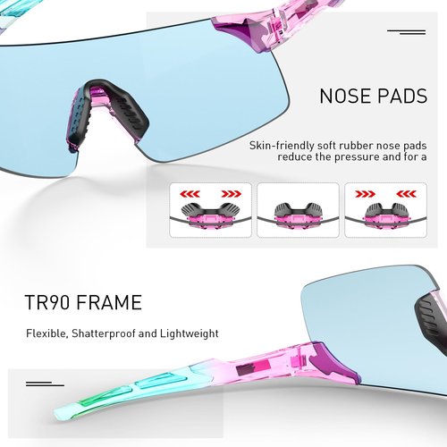 SCVCN Photochromic Cycling Glasses Frameless Sports sunglasses for Men Women - Ideal For Baseball, Bike, Golf, Running