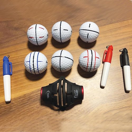 BIRDIE79 Birdie Liner Black Golf Ball Marker Alignment Tool Kit - 360-Degree Triple Line Stencil with 3-Color Pens and Gift Box - Premium Quality