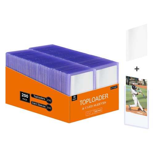 QTYORD 400Pcs Top Loaders for Cards (200Pcs Hard Plastic Card Holders & 200Pcs Penny Card Sleeves) 3" x 4" Toploaders, Card Protector Sleeves for Baseball Football Sports Cards, Standard Trading Cards