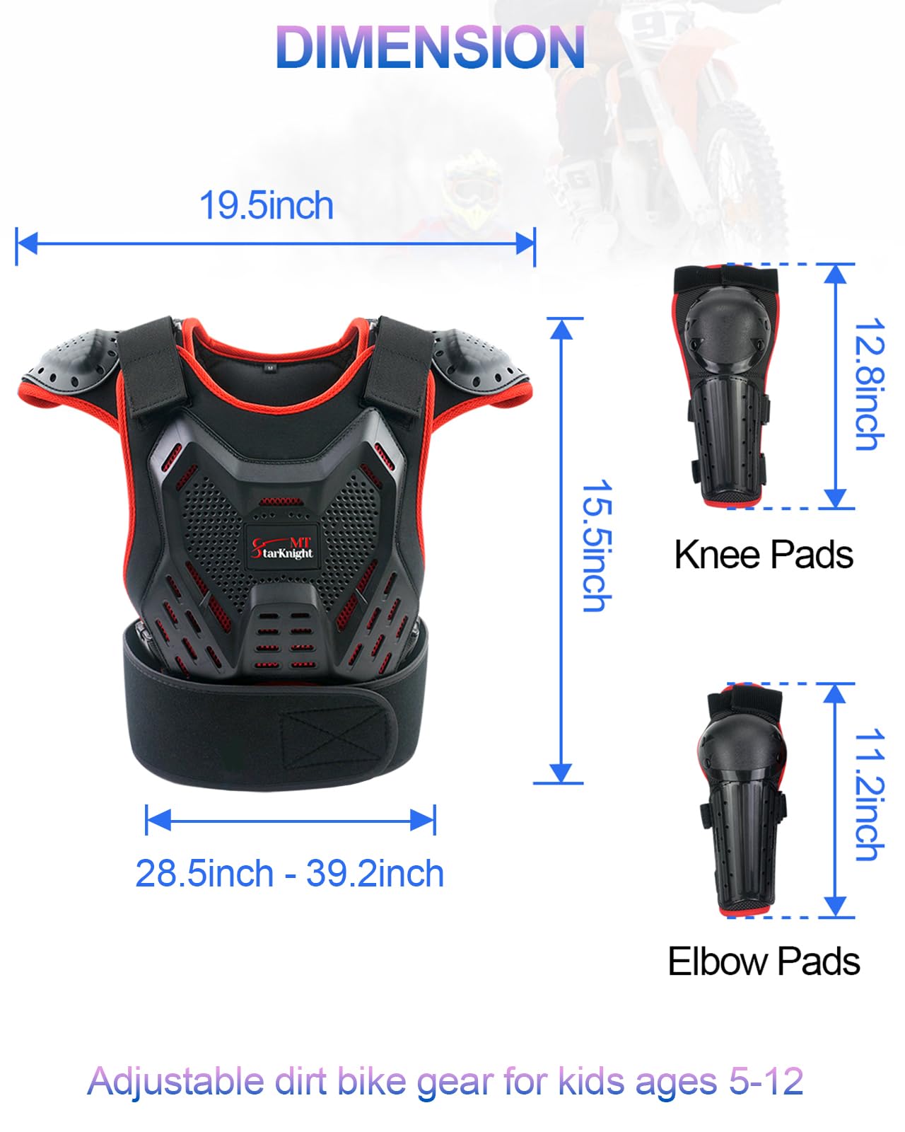 StarknightMT Kids Dirt Bike Gear - Youth Motorcycle Gear Riding Protective Motocross Armor Suit Chest Protector for 5-12 Boys Girls Biking Cycling Skating Off-Road,Red