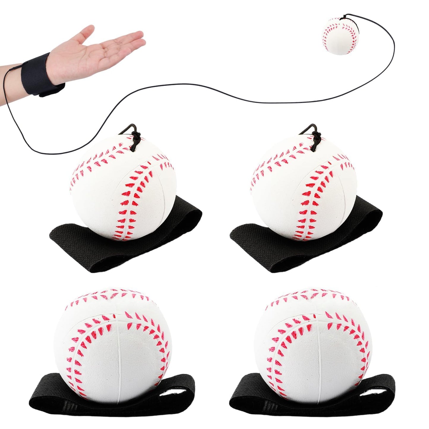 SAYAYA 4 PCS Wrist Return Ball on a String 2.36 Inches Rebound Sport Balls with Elastic Strap Baseball Soccer Tennis Practice Party Favors, Wrist Exercise and Fun Play for Kids & Adults