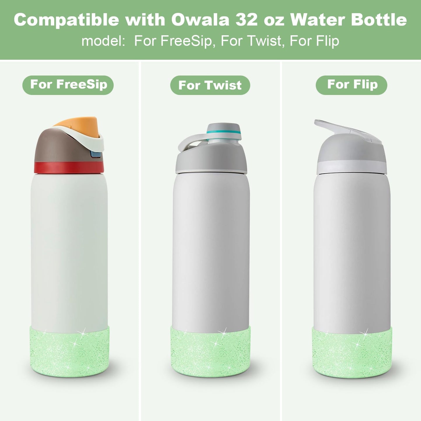 Beonsky 2 PCS Glitter Silicone Boot for Owala Water Bottle 32 oz, Anti-Slip Protective Sleeve for FreeSip/Twist/Flip Stainless Steel Water Bottles Accessories