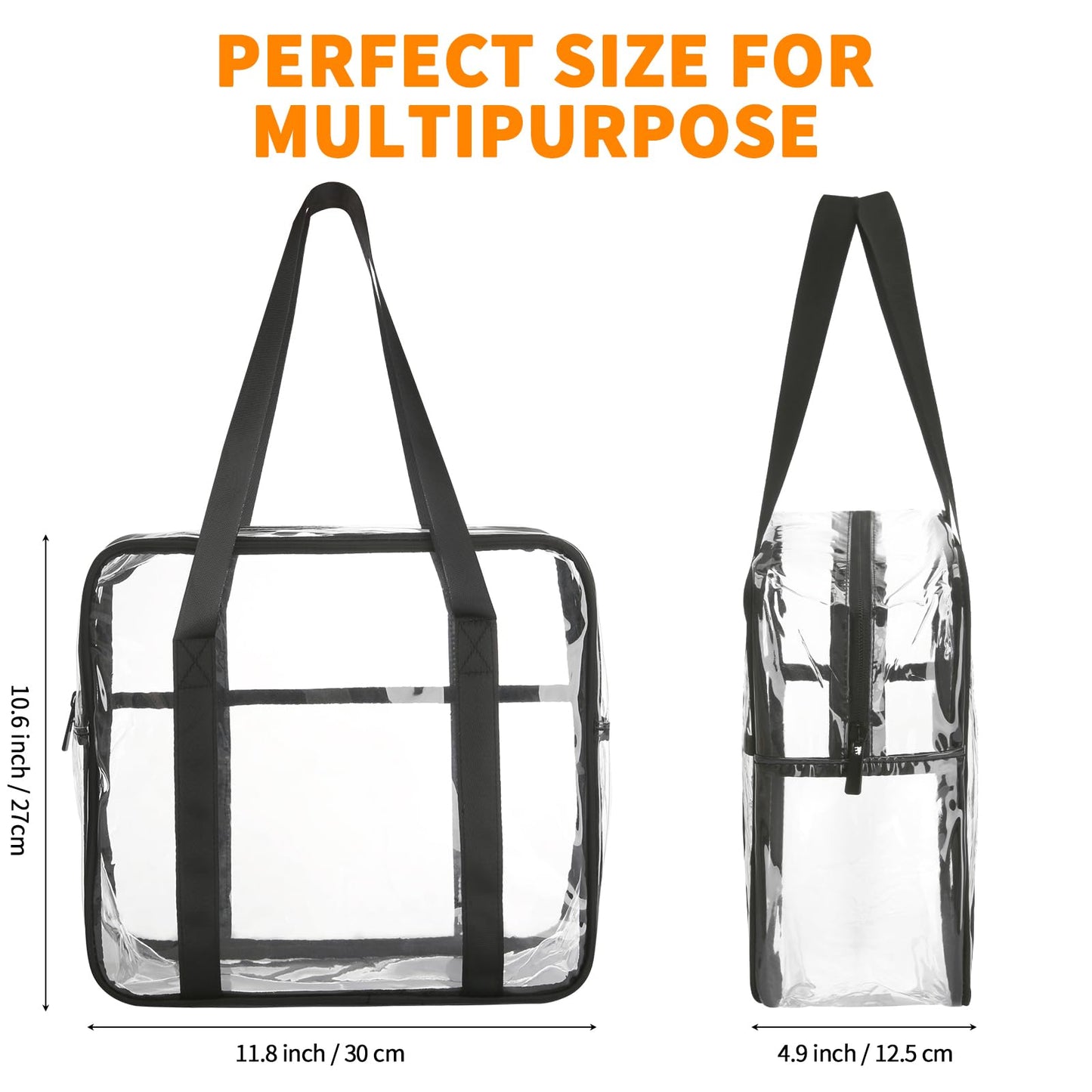 HAOGUAGUA Extra Large Clear Cosmetic Makeup Bag, Transparent PVC Tote Shoulder Bag Stadium Approved, Waterproof Clear Toiletry Carry Pouch Makeup Artist Bag Diaper Bag (Black)