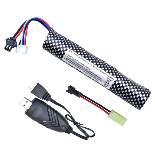 PTIJPOW Airsoft 11.1V 2000mAh Gel Ball Blaster Rechargeable Battery with USB Charger, Replacement Battery for Airsoft Gel Water Bead Blaster(1-Pack)