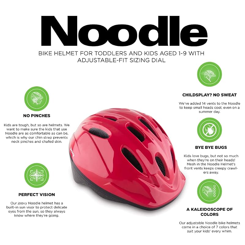 Joovy Noodle Pediatric Bike Helmet Medium Red – Toddlers & Kids 1-9, Adjustable Fit