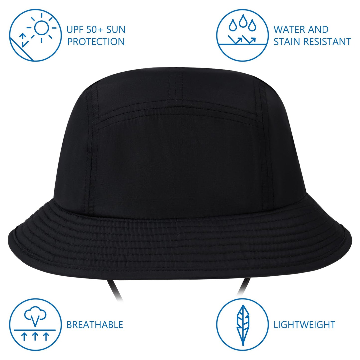 BASSDASH UPF50+ Fishing Bucket Hat for Men Women Lightweight Water Resistant Packable Outdoor Summer Sun Hats FH13 Black