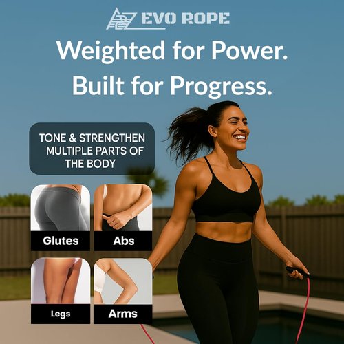 EVO Rope - Weighted Jump Rope for Men & Women ??Adjustable Heavy Skipping Rope with Ergonomic Anti-Slip Handles ??Tangle-Free Ball Bearings ??Ideal for HIIT, CrossFit, Boxing, MMA, Muay Thai, Cardio, Home Gym, & Full-Body Fitness