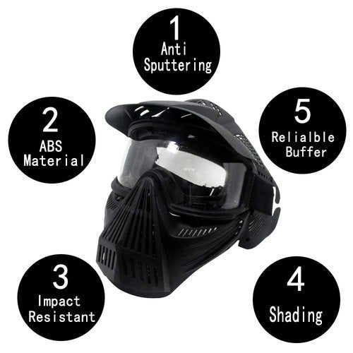 Tactical Mask Airsoft Masks, for Airsoft BB Hunting, CS Game Full Face Tactical Gear, Impact Resistant with Goggles, Motocross Skiing Outdoor Activities