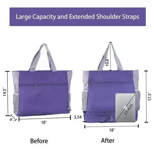 FATOLXX Pilates Yoga Tote Bag - Waterproof Hot Yoga Mat Holder Carrier for Women Fits Your All Stuff with Wet Pocket and Bottle Holder-Purple/Grey