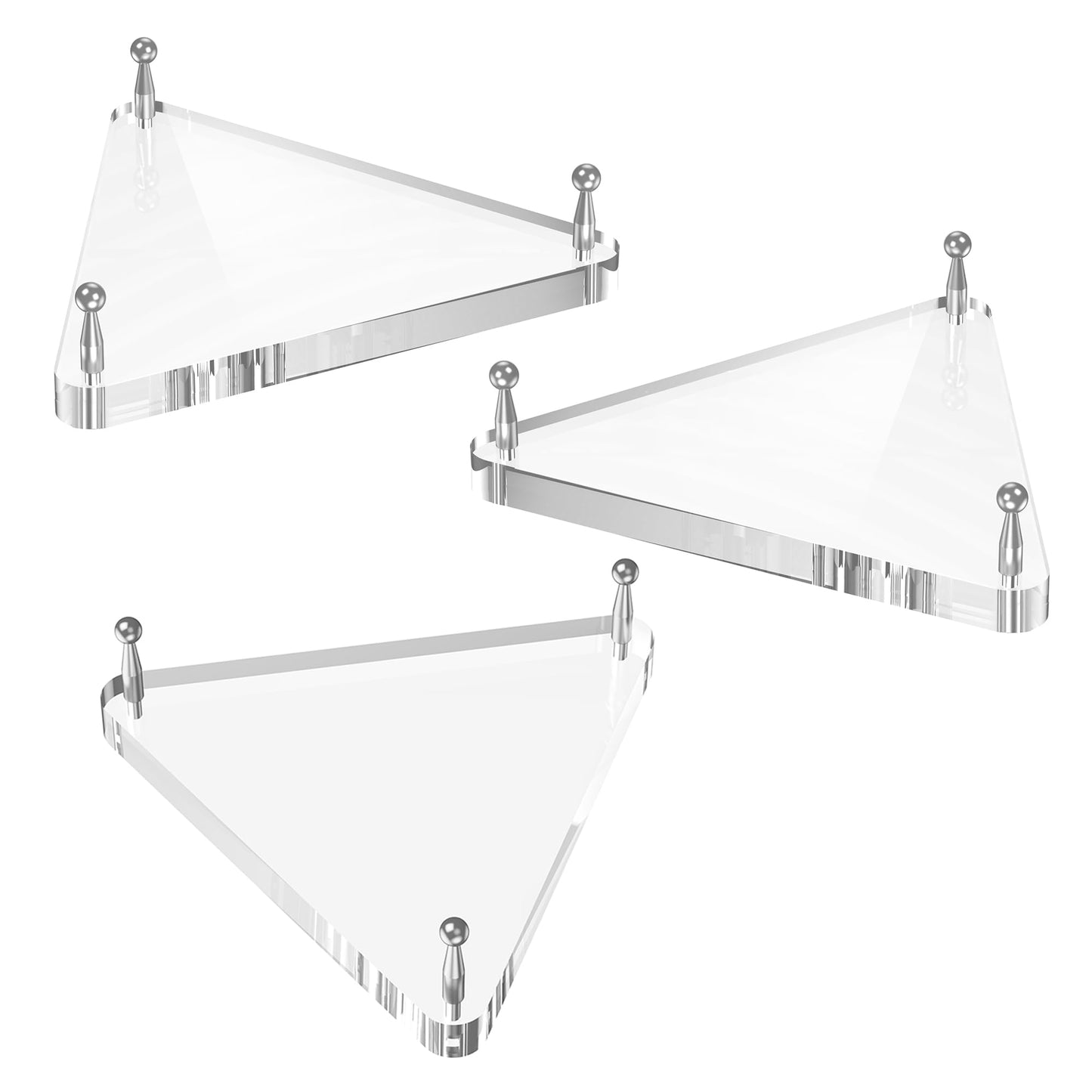 UoYeet Acrylic Triangle Ball Display Stand with Silver Metal Pegs (3-Pack) – Modern Sports Memorabilia Holder for Basketball, Football, Soccer – Shatterproof & Space-Saving Gift for Fans