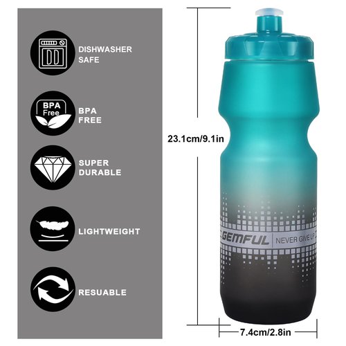 GEMFUL 2 Pack Bike Water Bottles 24oz Squeeze Cycling Drink Bottle BPA-Free Leak-Proof No-Sweat Grip for MTB Commuting Gym Road Bikes (Gradient Pink Blue+Grey)