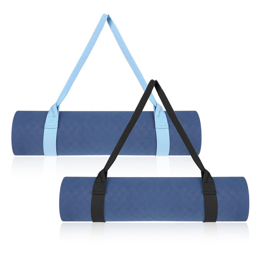 2 Pieces Yoga Mat Straps for Carrying, Black and Light Blue Yoga Mat Carrier Multi Purpose Adjustable Mat Holder Sling for Most Size Mats (Yoga Mat Not Included)