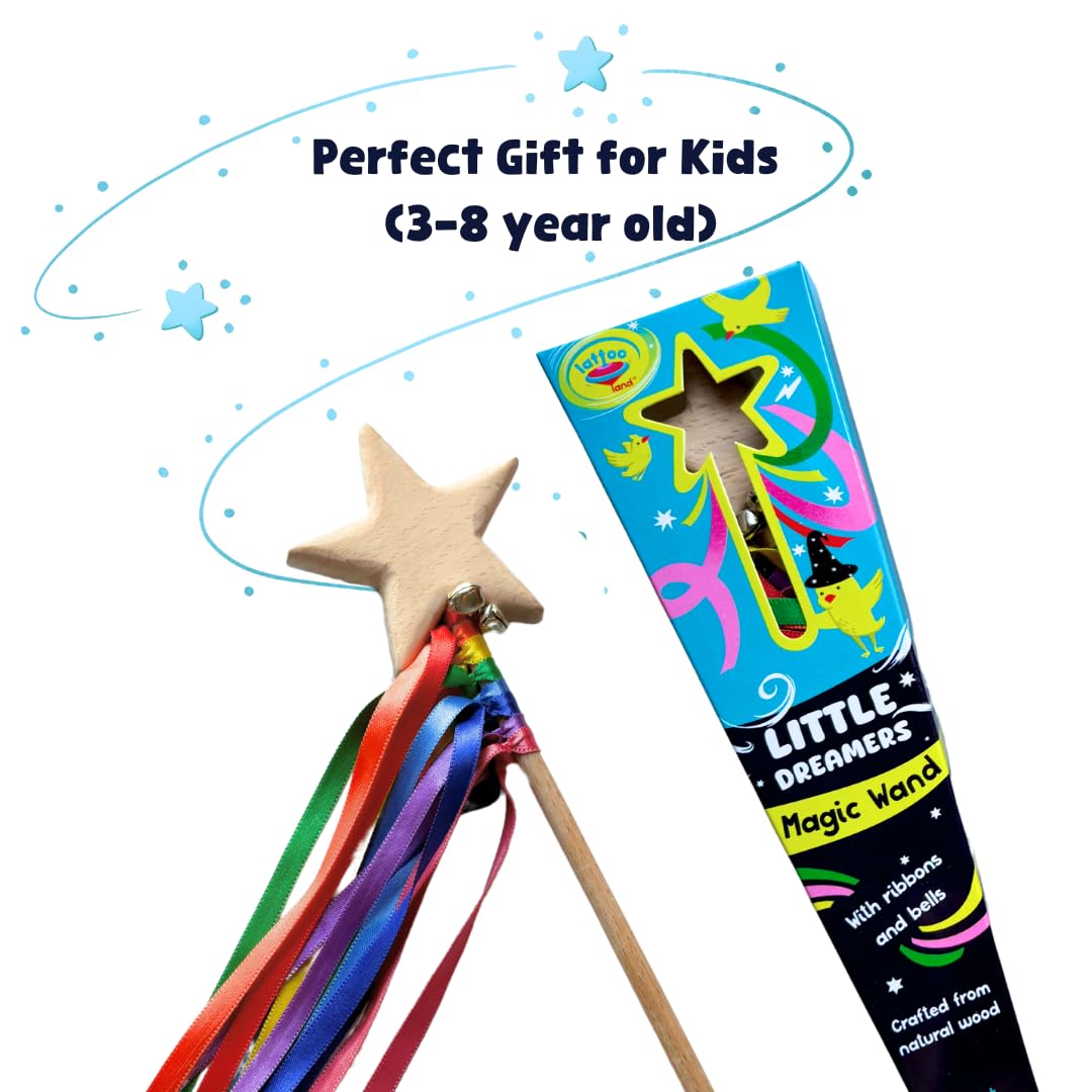 Lattooland Wooden Wand for Kids with Ribbons and Bells | Wizard Fairy Princess Wand Toy | Handcrafted Magic Wand for Pretend Play & Costumes | Sensory Educational Montessori| Eco-Friendly Gift