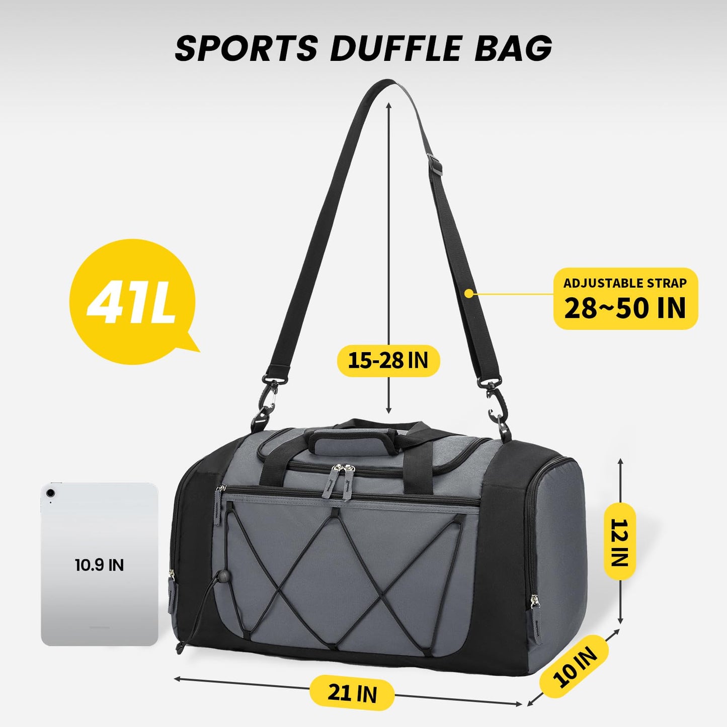 Vorspack Gym Bag for Men - 21 Inches Duffle Bag for Travel Lightweight Duffel Bag with Shoe Compartment Personal Item Travel Bag Weekender Bag for Travel Sports Gym - Grey