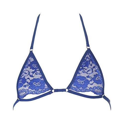 Men's Sissy Halter Strappy Bra Lace Sheer Crossdressing Bralette See Through Cage Tops Underwear Lingerie (Blue 1,X-Large)