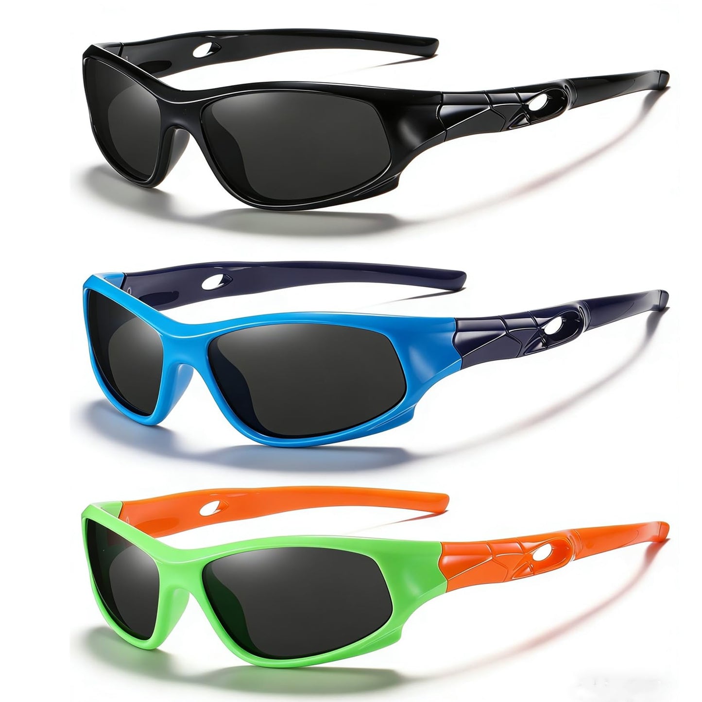 DYLB 3 Pack Flexible Kids Polarized Sunglasses For Boys Girls With Strap, Sport Sunglasses for Children Age 3-10.