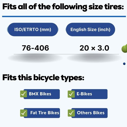 Corki Cycles 20 x 3.0 Fat Tire Tube, 20 x 3 Bike Inner Tube with 32mm Schrader Valve Heavy Duty Butyl Rubber for E-Bikes BMX Folding Bicycles - 2 Pack