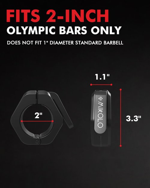 Mikolo Magnetic Barbell Clamps,2 Inch Olympic Barbell Clips with Anti Slip TPR Lining and Quick Release for Home and Gym Use(Black)