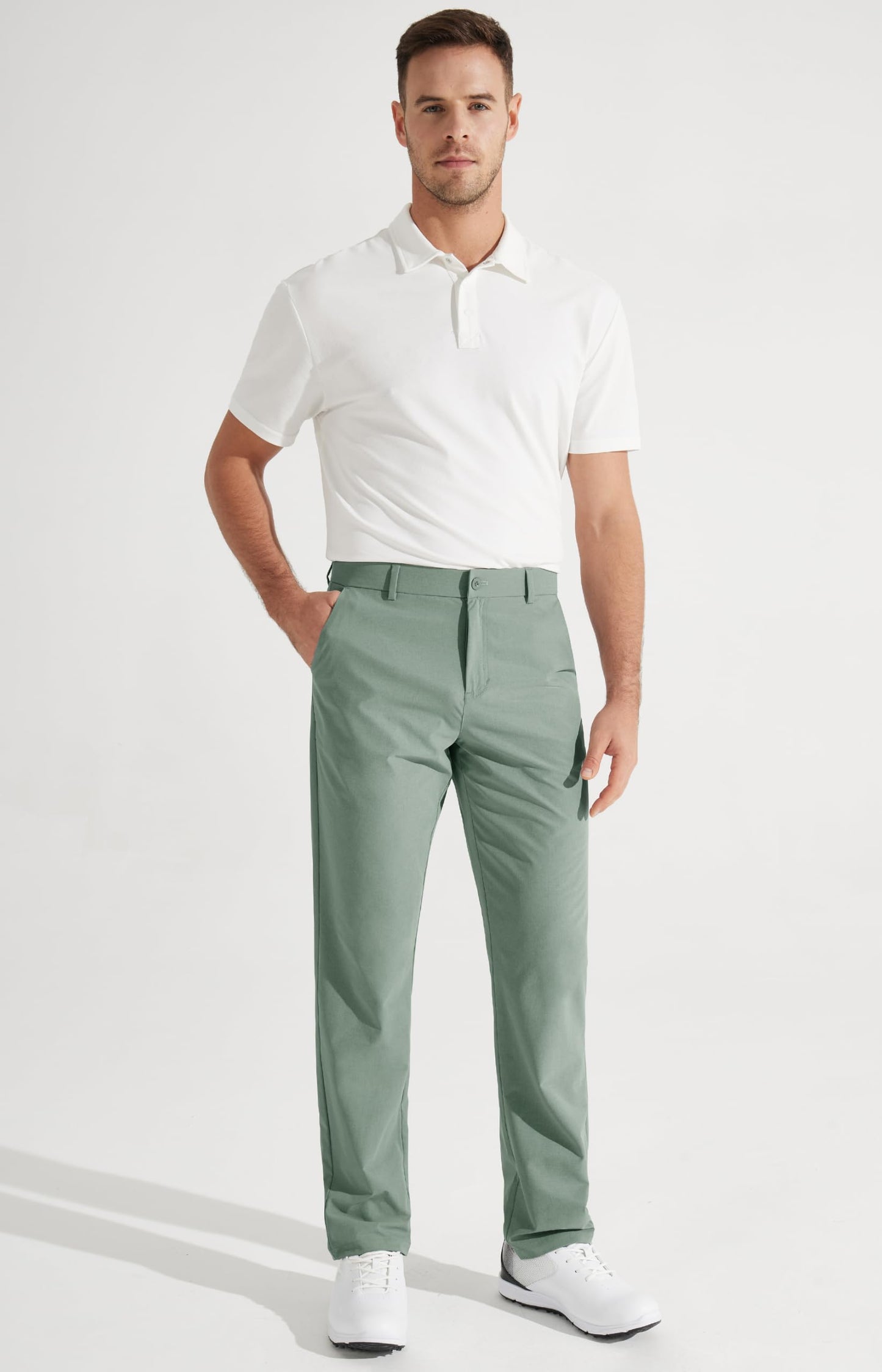 Libin Mens Golf Pants Stretch Work Dress Pants 30" Quick Dry Lightweight Business Casual Slacks for Men Travel Vocation Water Resistant, Sage Green, 40W x 30L