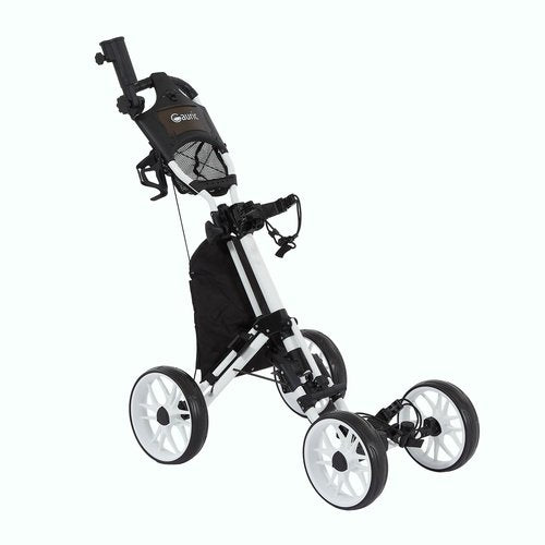 Louis Donne Premium 4-Wheel Golf Cart 1 Click-Folding Golf Trolley Compact Pull Caddy Cart Durable and Mobile Lightweight carring Cart Bags Includes Ice Bag gorf Course resoorts Neighborhood use