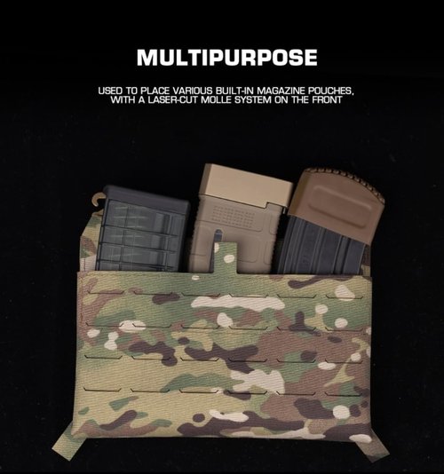 Tactical Chest Rig Front Panel V5 PC Vest Front Plate with Built-in Mag Pouch Molle Fight Chassis Airsoft Accessories (BCP)