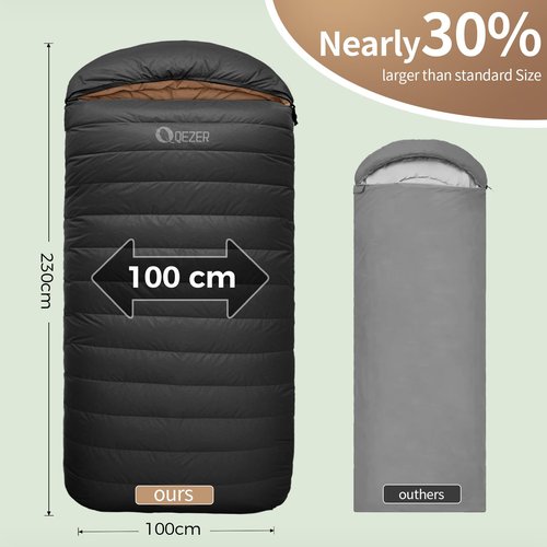 QEZER XXL Sleeping Bag, Suitable for 4 Seasons Oversized Ultralight Backpacking Sleeping Bag for Adults, Great for Camping and Hiking