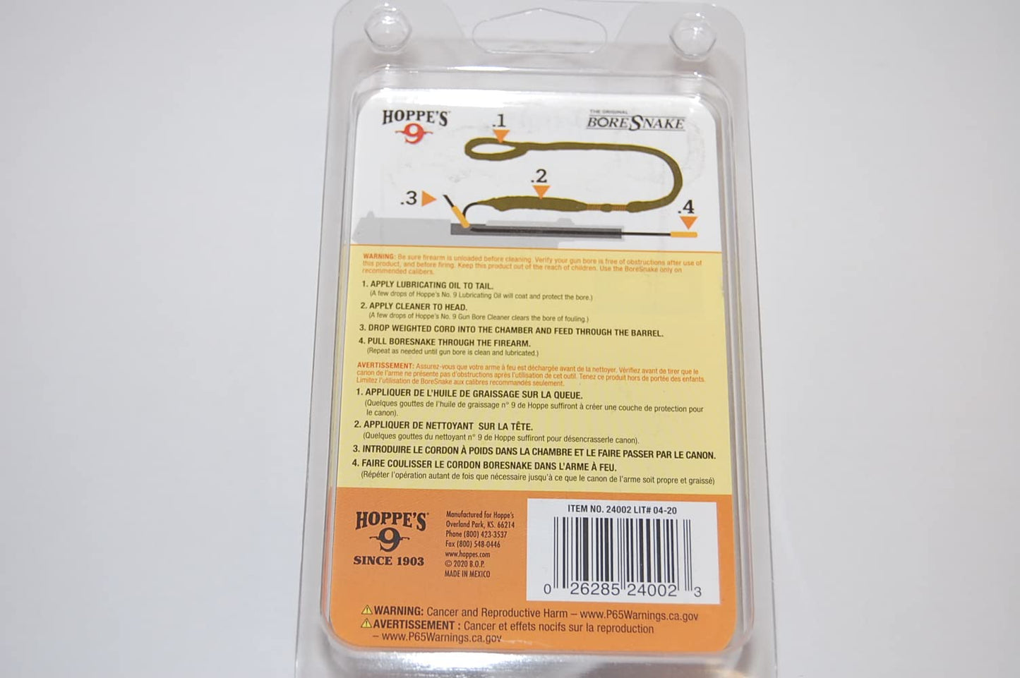 Hoppe's Boresnake .357, 9mm, .380, .38 Caliber Pistol and Revolver, Clam E/F
