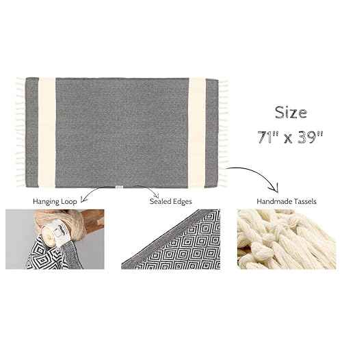 Bazaar Anatolia Turkish Beach Towel ? 100% Cotton, Quick Dry, Lightweight and Sand Free ? Perfect for Bathroom, Travel, Yoga, Camping, Oversized 71x39 inches - Diamond Black