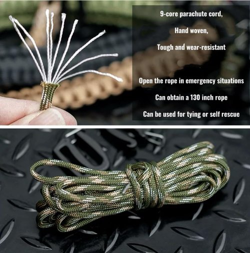 Tactical Weaving Handle with Buckle Ends - Molle System Compatible, 9-Core Paracord Construction, Emergency Rope, for Backpacks, Sling Bags & Chest Bags