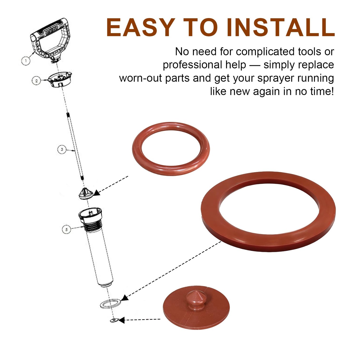 Pump Sprayer Parts Replacement for DeWALT Viton Pump Sprayer Repair Kit, Compatible with DeWALT Pump Sprayer 2 Gallon Model DXSP190612