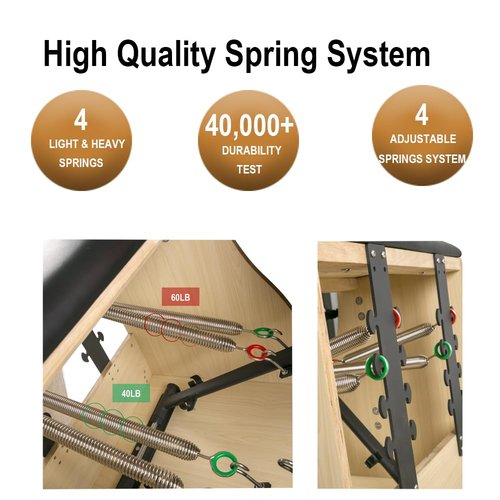 EchoMe Plates Combo Chair with Handles, Split-Pedal Stability Pilates Chair,Yoga Fitness Trainer, Pilates Reformer Machine, Pilates Equipent of Maple Wood for Home use and Studio Use