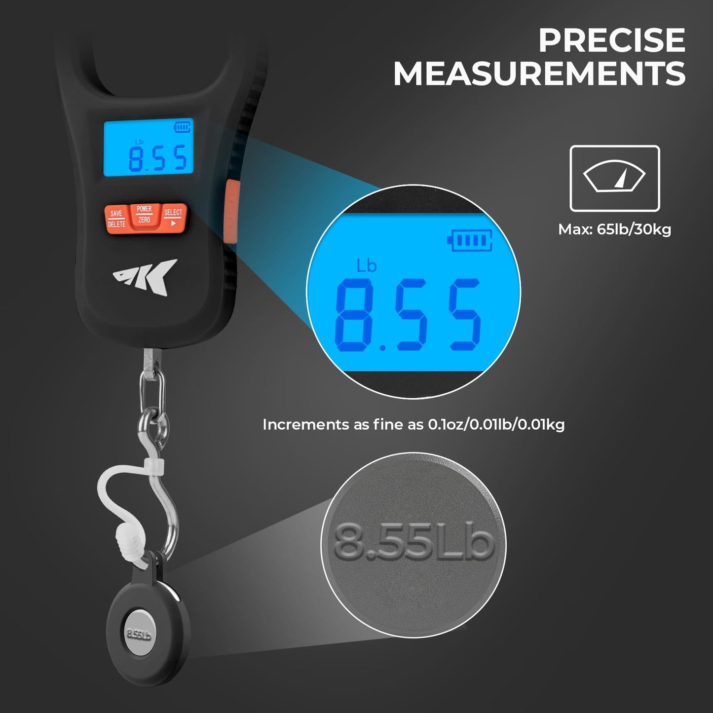 KastKing ToughTide Fishing Scale, USB Charging, 65lb Capacity, Ultra-Thin Digital Fish Scale, LCD Display, Ergonomic Handle, Fish Scales Digital Weight, Fishing Accessories for Men, Black