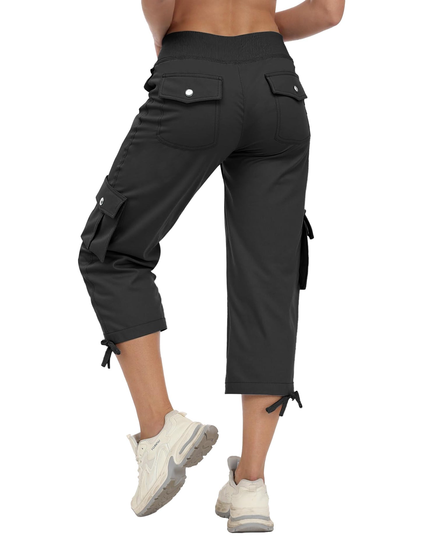 Enaisyl Women's Hiking Capri Pants with Pockets - Quick Dry Athletic Cargo Pants,Loose Fit Comfortable for Travel & Casual Black