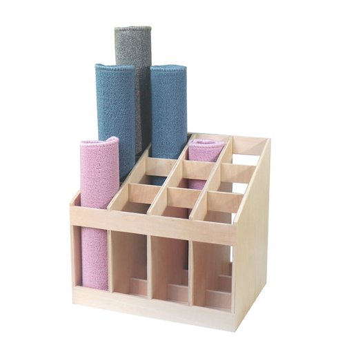 Workout Organizer Holder Wooden Yoga Mat Storage Rack, 12 Compartment Yoga Mat Holder Floor Storage Organizer for Exercise Mats/Pilates Mats