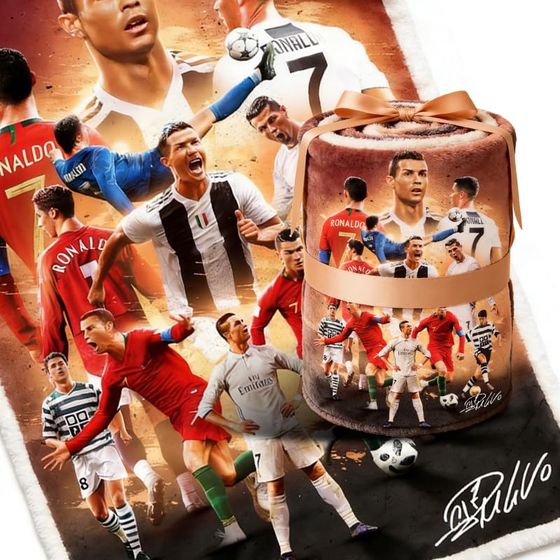 Cristiano Ronaldo Kids Blanket - Soccer Fan Throw for All Seasons, 150cm x 125cm Variation CR / 60L x 50W