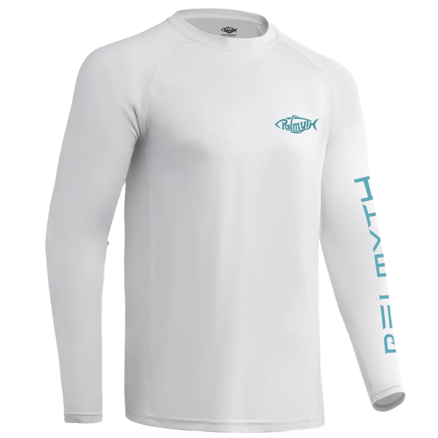 Palmyth Fishing Shirts for Men Long Sleeve UPF 50+ T Shirt Sun Protection Tee (White/Palm Eden, L)