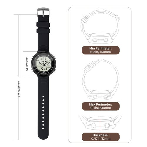 Swimming and Diving Wristwatch 10 ATM Waterproof Sports Watchwith Multiple Functions of Alarm Clock, Stopwatch, Countdown, Dual Time, 12 and 24 Hour Format Switchable, Silicone Band