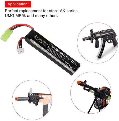 Woltechz Lipo Battery 2-Pack 11.1V Airsoft Battery 2000mAh 30C Rechargeable Battery with Mini Tamiya Connector for Airsoft Guns Airsoft Rifle
