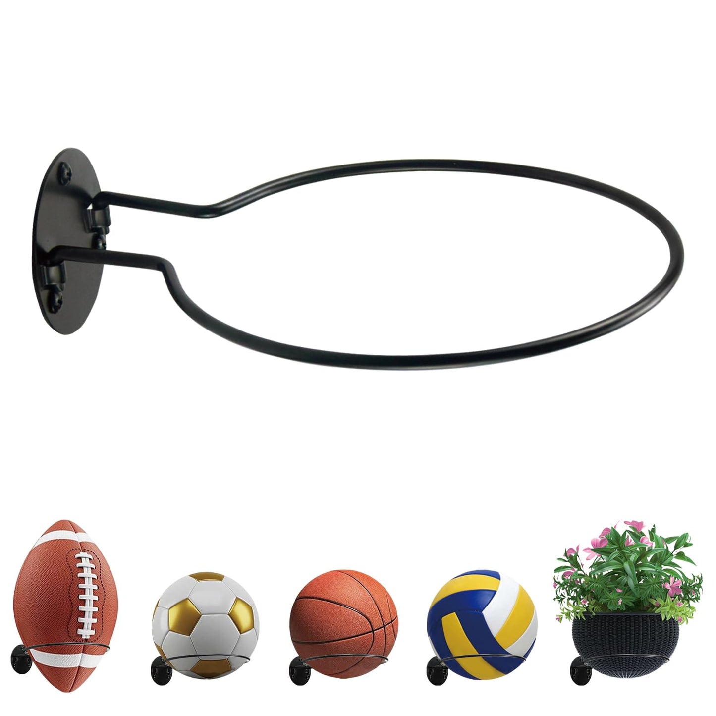 Emiluil Wall Mount Ball Display Rack, Sports Ball Storage Holder for Basketball, Football, Soccer, Volleyball Collection,Sports Accessories Organizer