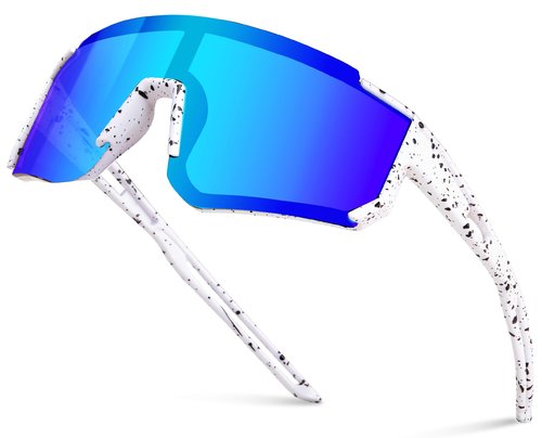 AGGKKY Kids Sunglasses, Youth Baseball Sunglasses for Boys Girls, Polarized Sun Glasses UV400 Sports Cycling Shades Lightweight Frame for Kids Ages 8-14 (White Frame, Blue Lens)