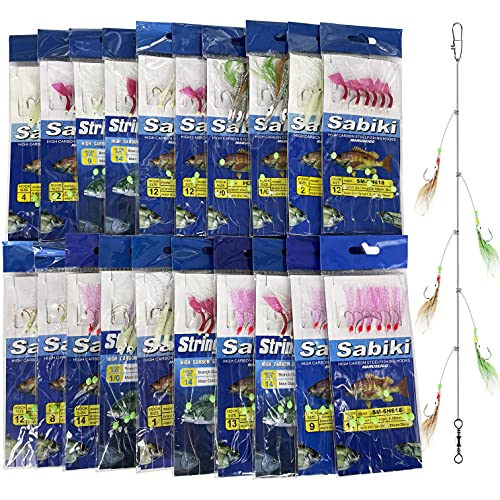 Sabiki Rigs Set 20-Pack Luminous Bait Fishing Rigs with Sharp Hooks for Saltwater & Surf Fishing - Variation of THIS listing