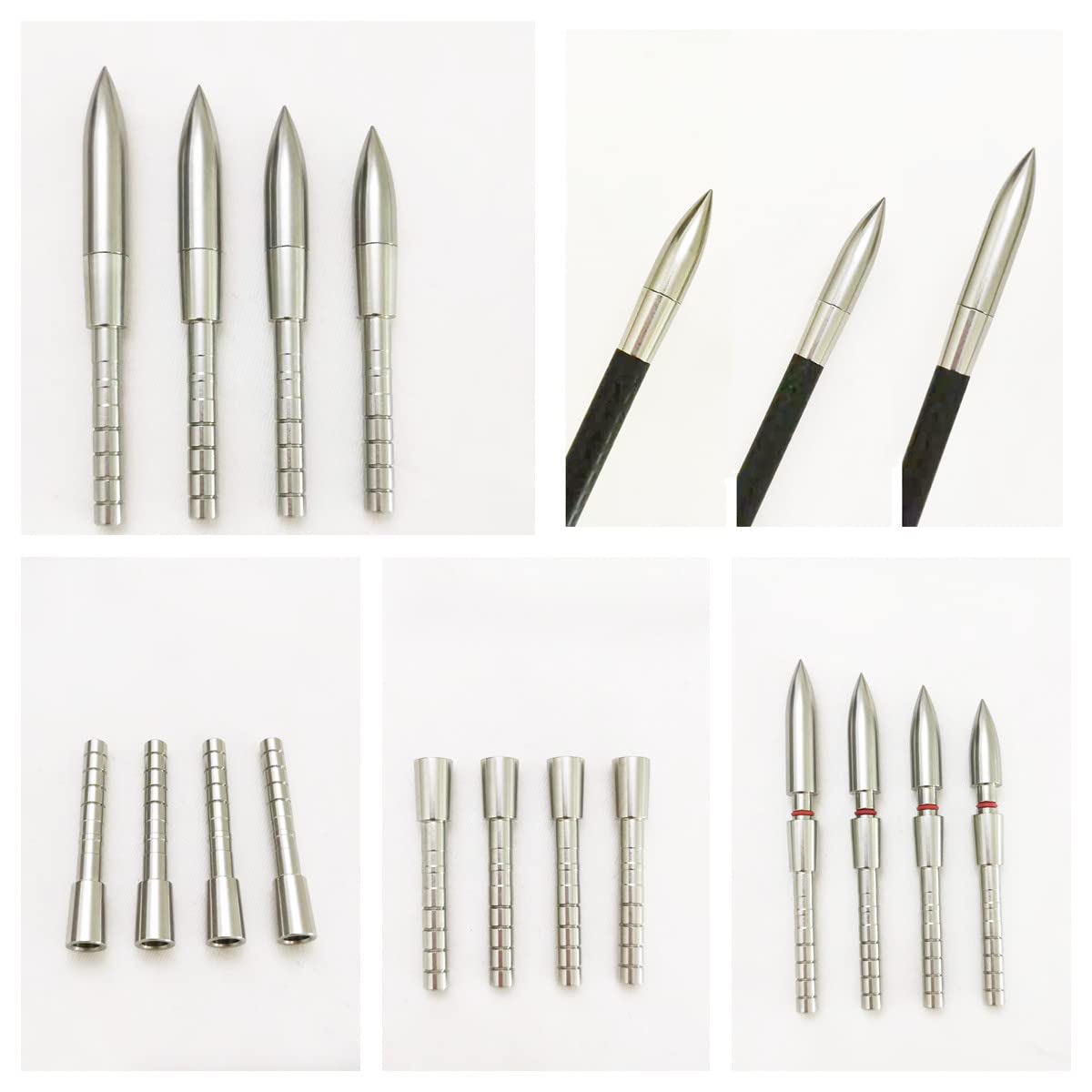 ZOEKO Stainless-Steel Arrow Inserts Suitable for ID .204" .244" Carbon Arrows, Suitable for 5/16" Field Points, Cuttable from 35-200 Grain (A Dozen)