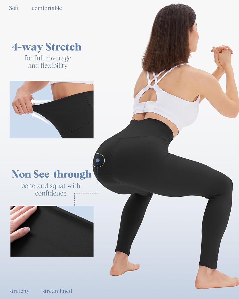 NexiEpoch 4 Pack High Waisted Leggings with Pockets- Black Capri Yoga Pants for Women