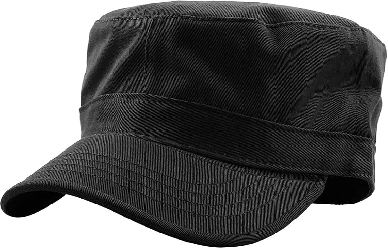 Cadet Army Cap with Stash Pocket - Small Black Everyday Flat Top Hat