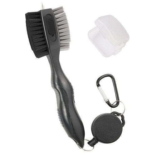 Lesunsul Golf Club Brushes, Golf Cleaning Tool, with Retractable Cleaning Nails, Nylon and Wire Bristles Oversize Double Brush Head with 2ft Retractable Zip-line Metal Buckle (Black)