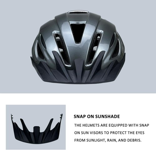 AISSTXOER Adult Bike Helmet for Men Women & Ages 14+ (58-62cm) - Ultra-Lightweight 240g, Snap-On Visor & Moisture-Washable Lining, Adjustable Side/Chin Straps CPSC Certified Cycling Helmet (Titanium)